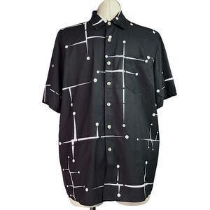 Royaura Hawaiian Shirt Men XL Black White Retro 50s Pocket Short Sleeve Button